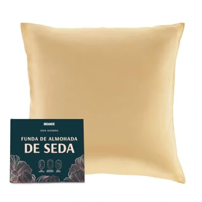 Imagen de DREAMZIE Doble Cara 100% 19 mm Funda de Almohada Seda Pura moras para la Salud del Cabello y Piel Funda, con Cremallera Oculta, 1 Pieza, 40x40 cm, Oro