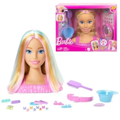 Imagen de Barbie Busto para peinar, pelo rubio con más de 20 accesorios hacer peinados, incluye pinzas el forma estrella y mariposa que cambian color, JFG81