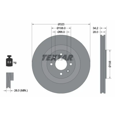 Imagen de TEXTAR PRO 92267103 Disco de freno 323 28 04/06 108 ventilación interna revestido sin perno sujeción rueda, buje rueda
