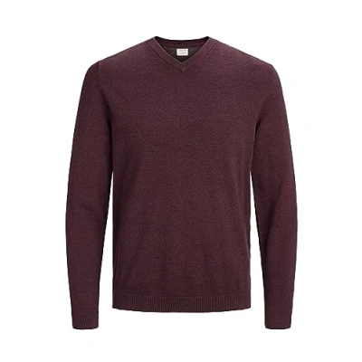 Imagen de JACK &amp; JONES Jersey de punto para hombre con cuello pico, Rojo (Port Royale), XXXL