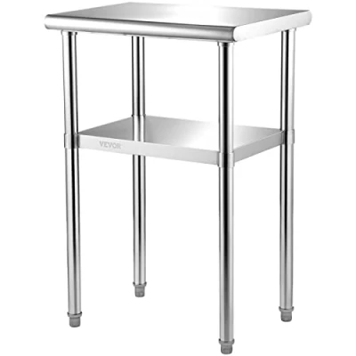 Imagen de VEVOR Mesa de Trabajo Acero Inoxidable 61 x 46 91 cm Preparación 2 Niveles Carga 272,4 kg Cocina Estante Ajustable en Altura para Restaurante Bar Garaje al Aire Libre