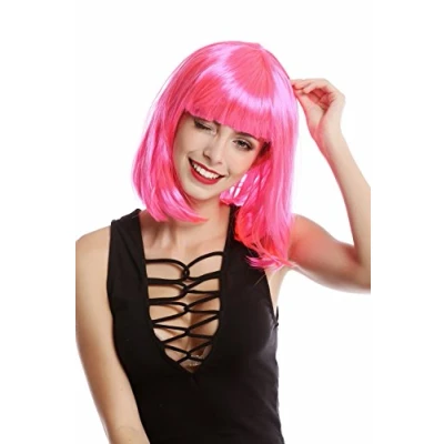 Imagen de WIG ME UP 0073 3 PC5 Peluca Mujer Carnaval Halloween Corto hasta los Hombros Liso Bob Bobo Rosa Fuscia