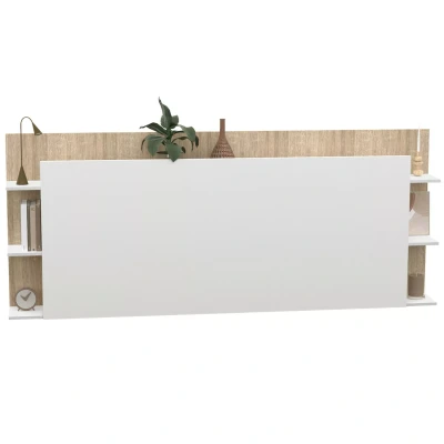 Imagen de IDMarket Cabecero de cama con pie CIRI para 140 y 160 cm almacenamiento, color blanco madera