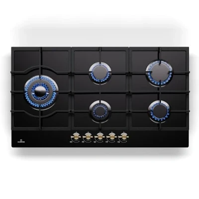 Imagen de Klarstein Cocina Gas Butano 5 Quemadores 11100W, Fogones y Grill de Acero Inoxidable para Propano Butano, Placa con Termostato, Encimera Cocinar en Exterior