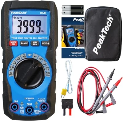 Imagen de PeakTech P 1041 Multímetro digital TRMS 4.000 cuentas, rango automático, comprobador de tensión, corriente, resistencia, capacitancia y continuidad, Negro