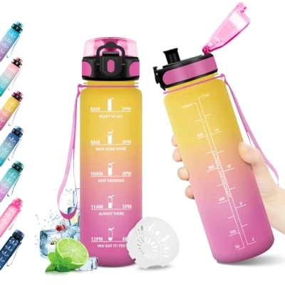 Imagen de Botella Agua Niños 500ml, Deporte, Gimnasio, Motivadora y Prueba de Fugas, Reutilizable, Garrafa para Niño, Colegio, Preescolar, Guardería, Bicicleta, Gym