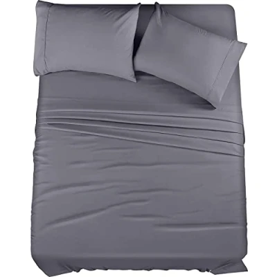 Imagen de Utopia Bedding Juego de sábanas 4 Piezas, 1 sábana Bajera y encimera con 2 Fundas Almohada, Resistente a Las Arrugas, al Encogimiento la decoloración, Tela Microfibra cepillada Suave
