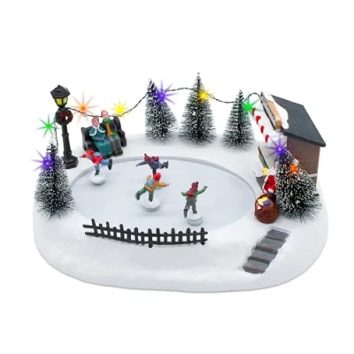 Imagen de Figura decorativa de Navidad con luces LED, 29 x 21 cm, multicolor iluminado música, para Navidad, invierno, pueblo