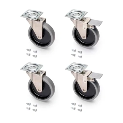 Imagen de Emuca Lote de 4 ruedas pivotantes para mueble Ø100mm con placa montaje y rodamiento bolas, goma muebles color gris