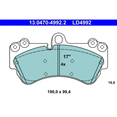 Imagen de ATE Ceramic 13.0470 4992.2 Juego de pastillas freno preparado para indicador desgaste, excl. contacto avisador desgaste PORSCHE: Cayenne