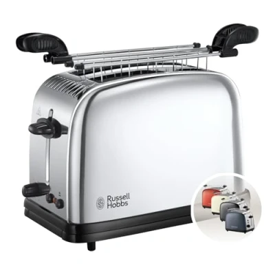 Imagen de Russell Hobbs Tostadora Victory 2 Ranuras Cortas y Anchas, Tostador para Rebanadas, Bandeja Recogemigas, Calientapanecillos, Función Cancelar Descongelar, Acero Inoxidable, Plata 23310 56