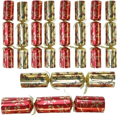 Imagen de Toyland® 10 Favores de Cena Navidad Regalos Lujo Sombrero Fiesta Broma x 14 Galletas (Acebo Rojo y Dorado)