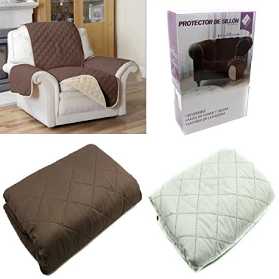 Imagen de FUNDA CUBIERTA PARA SOFA REVERSIBLE CUBRIR SILLON COLOR MARRON Y BEIGE PROTECTOR 1 PLAZA 70 CM