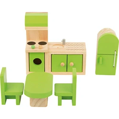 Imagen de Small Foot Muebles de Madera casa, Incluye Nevera, Unidad Cocina, Mesa y sillas, Adecuado para muñecas dobladas, Accesorios Ideales niños a Partir 3 años, Color Verde, (10873)