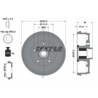 Imagen de TEXTAR 94047500 Tambor de Freno con anillo sensor ABS, cojinete rueda, sin perno sujeción buje rueda 261 DACIA: Duster SUV