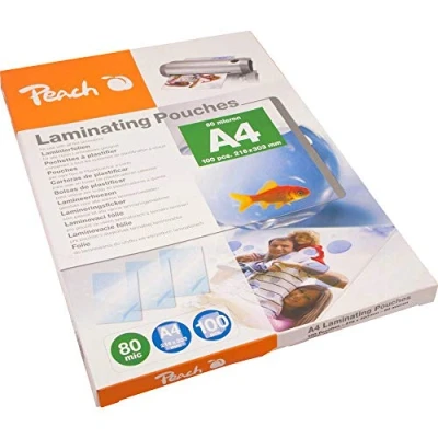 Imagen de Peach PP580 02 Pack de 100 láminas plastificar, DIN A4, color transparente