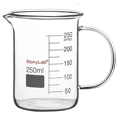 Imagen de stonylab Vaso de Precipitados Vidrio con Asa, Borosilicato Griffin Forma Baja Graduada Asa y Pico Vertedor, 250 ml