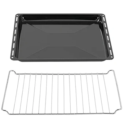 Imagen de ICQN juego de Bandeja horno y rejilla goteo esmaltada 3 cm profundidad cromada para estufa Resistente a rayones e inoxidable 422x 370 x 30 mm