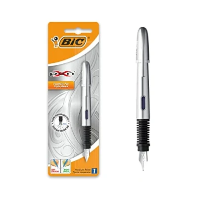 Imagen de BIC Xpen Pluma estilográfica recargable, plumín medio, tinta azul, cromada, 1 Unidad