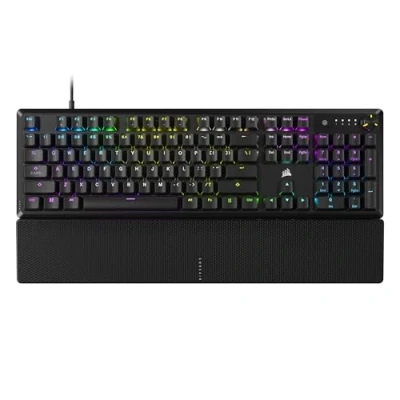 Imagen de Corsair Teclado mecánico para juegos K70 CORE RGB con reposamuñecas, interruptores lineales rojos MLX prelubricados, amortiguación de sonido, esfera control multimedia, compatible iCUE, diseño