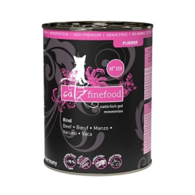 Imagen de catz finefood Purrrr Comida para Gatos monoproteína húmeda N 119, sensibles a la nutrición, 70% de Carne, 6 latas 400 g