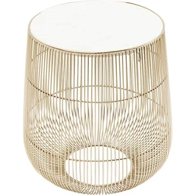 Imagen de Kare Design Beam Mesa Auxiliar mármol, latón, Color Blanco, 35x32x32cm