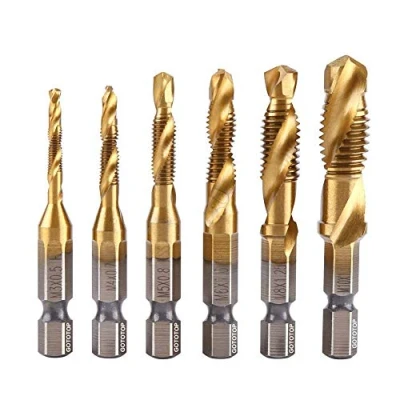 Imagen de GOTOTOP Juego de 6 Roscas Métricas M3 a M10 con Revestimiento Titanio HSS en Espiral Flauta Métrica, Brocas y Rosca Hexagonal 1/4 Pulgadas