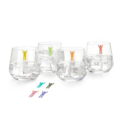 Imagen de Balvi Marca Copas Sticky Men Color Surtido Marcadores para Diferenciar de Vino Figuras Hombr