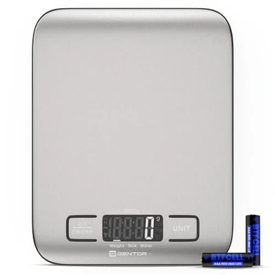 Imagen de báscula digital de cocina 10 kg Medición alta precisión hasta 1 g, función tara, con pantalla LCD grande superficie acero inoxidable, para cocinar la o