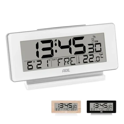 Imagen de ADE Reloj Despertador Digital con radiocontrol Inteligente Temperatura y Calendario de sobremesa Pantalla LCD luz Blanco