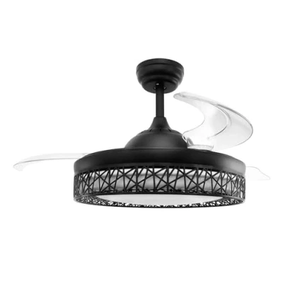 Imagen de Jocca Ventilador Techo con Luz LED Retráctil Silencioso Mando a Distancia Temporizador Función Verano e Invierno Programable 6 Velocidades Negro