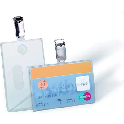 Imagen de Durable 811319 identificador (conpinza para 1 tarjeta, 54 x 87 mm (dimensiones interiores)) Paquete de 25 piezas, transparente