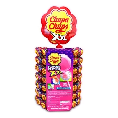 Imagen de Chupa Chups XXL, Caramelo relleno de Chicle con Palo Sabores Variados, Rueda 105 unidades 29 gr. (Total 3.045 gr.)