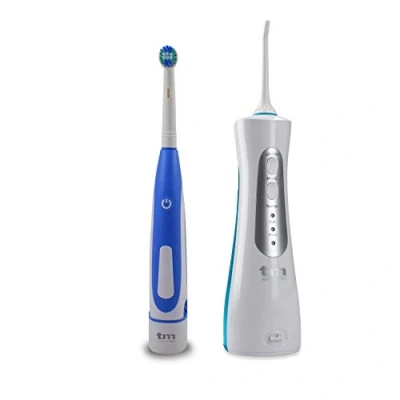 Imagen de TM Electron TMBH027KITB Kit de irrigador bucal portátil con batería litio recargable por USB y cepillo eléctrico, color azul