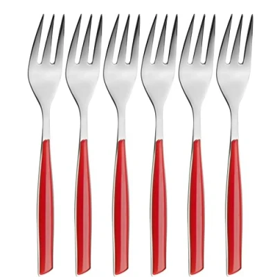 Imagen de BUGATTI, Glamour, Juego de 6 Tenedores para Postre en Acero Inoxidable 18/10, empaquetado Caja Regalo (Rojo)