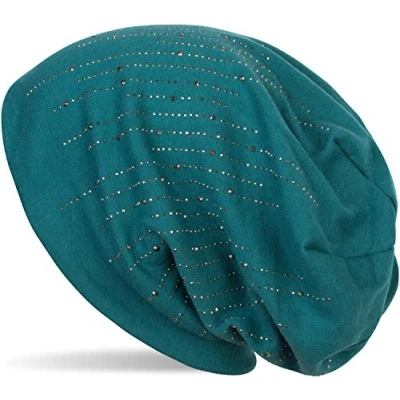 Imagen de styleBREAKER gorro Beanie con diseño de piedras strass en forma rayas, Slouch largo, unisex 04024086, color:Petróleo
