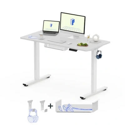Imagen de FLEXISPOT EG1 Escritorio para Estar Sentado o de pie 100x60x73/123 cm, eléctrico, Regulable a 2 Alturas con un Solo Motor, Oficina en casa, Panel Botones, armazón Blanco y Tablero