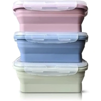 Imagen de JUVEL Recipientes de Silicona Plegable 3 PCS 800ML Fiambrera para Alimentos Contenedores Almacenaje Ahorro Espacio