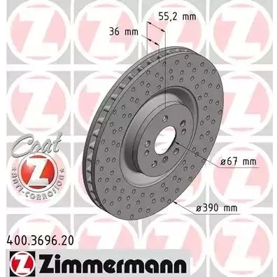Imagen de ZIMMERMANN COAT Z 400.3696.20 Disco de freno 390 36 8/5 5 112 ventilación interna, avellanado revestido altamente carbonizado MERCEDES BENZ: Clase ML