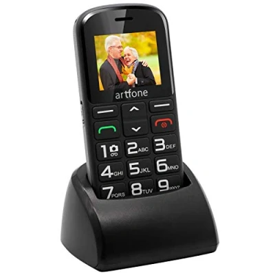 Imagen de artfone Teléfono Móvil para Mayores de Teclas Grandes 2G gsm con Botón SOS Cámara Cargador Base Desbloqueo Lateral Linterna los Ancianos CS182 (Negro)