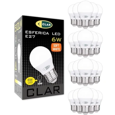 Imagen de CLAR Bombillas LED E27 Luz Calida, Bombilla Bajo consumo, Pequeña, 40W, E27, LED, G45, 6W (Pack 20)