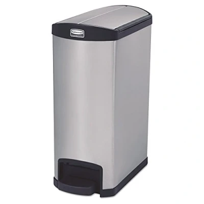 Imagen de Rubbermaid Commercial Products Slim Jim 1901993 Contenedor con pedal lateral, metal, capacidad de 50 l, negro