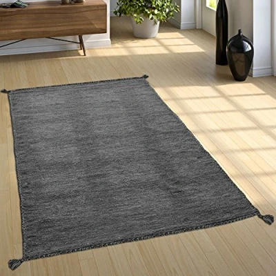Imagen de Paco Home Alfombra Natural Salón con Flecos, Moderna Tejida A Mano Kilim, 100% Algodón, tamaño:160x220 cm, Color:Beige