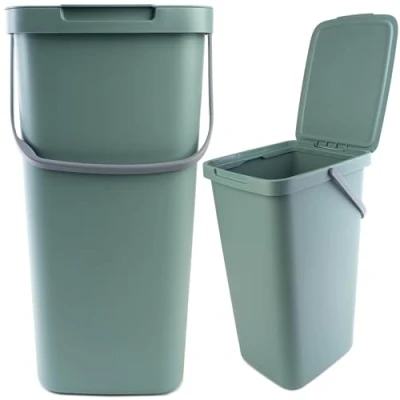 Imagen de KADAX cubo de basura con tapa y asa, plástico, separación rectangular abatible (verde, 25 L)