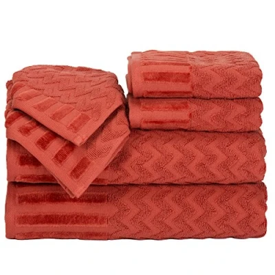 Imagen de Lavish Home Juego de 6 Toallas baño Felpa algodón Lujo, con patrón cheurón, esculpidas para SPA, Decorativas Cuerpo, Manos y Cara (ladrillo), 27 x 54