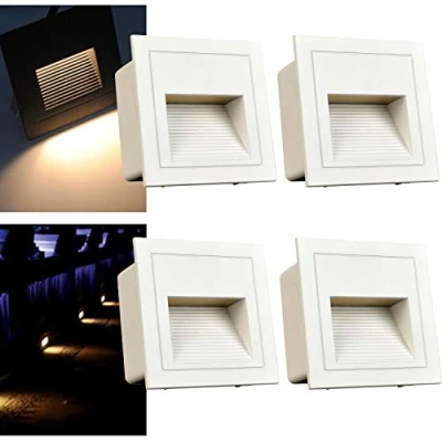 Imagen de Arotelicht Juego de 4, 3 W LED Aplique pared empotrable (para escaleras Luz Iluminación Lámpara, aluminio, 230 V Blanco Cálido IP65 impermeable