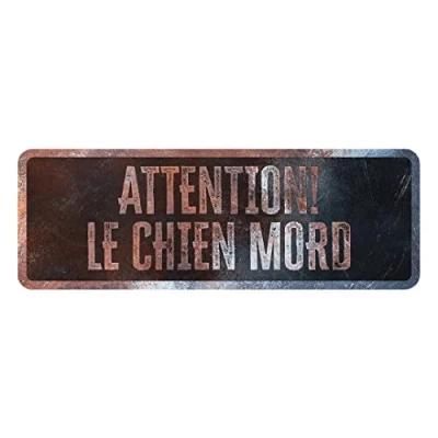 Imagen de D&amp;D Home, Panel de Aversión Atención al Perro, 40x13x0,3 cm, Versión Francesa, Fondo Negro, Señal Advertencia Metal Resistente óxido con Texto Divertido