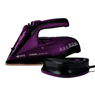 Imagen de Tower T22008 Plancha sin Cable: de Ropa Cable con Suela Cerámica Ceraglide y Función Vapor Variable: Inalámbrica Ropa, 2400 W, Morado