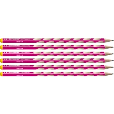 Imagen de Lápiz de grafito ergonómico fino STABILO EASYgraph S Caja con 6 unidades color cuerpo rosa Dureza HB Modelo para zurdos