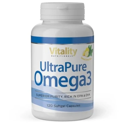 Imagen de Omega 3, Aceite de pescado salvaje ultrapuro. 800 mg EPA y 600 DHA. 2000 diarios. Aporta vitaminas Ácidos grasos esenciales para un corazón saludable. Vitality Nutritionals by Vitaminexpress